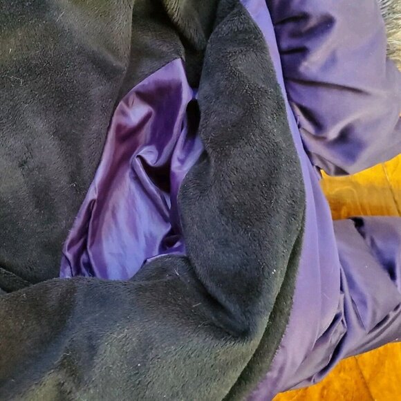 Calvin Klein Womens Down Puffer Coat L Purple Gray Faux Fur Trim Removable Hood - Picture 14 of 16
